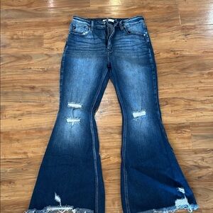 KanCan Dark Blue Distressed Flare Jeans